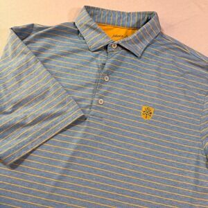 Johnnie-O Polo Shirt Mens L Blue Yellow Striped Golf Crest Embroider Performance